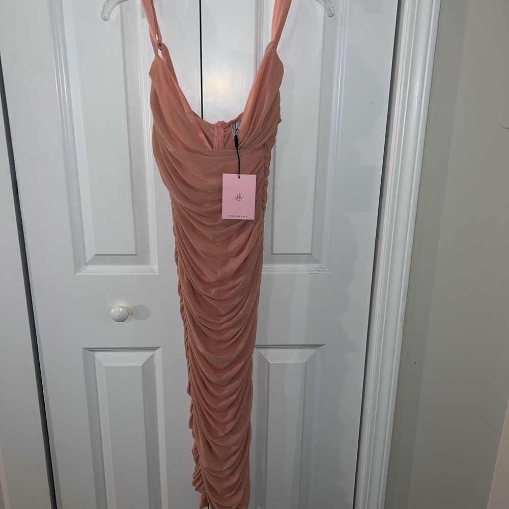 Hello Molly Blush Ruched Midi Dress